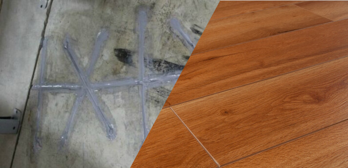 Cracked concrete covered with laminate flooring