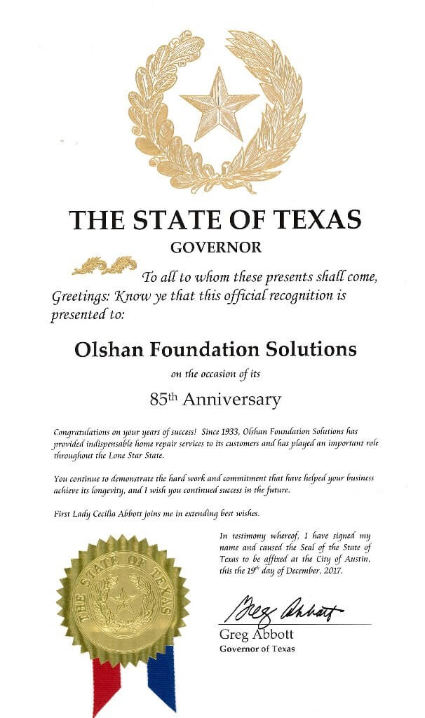 olshan foundation repair offically recognized by the state of texas